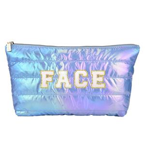 Hiroyuki Iridescent Makeup Bag, 14 inches Cosmetic Bag, Large Capacity Travel Pouch (Face, purple)