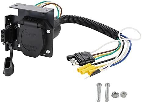 MECMO Multi-Tow 4-Way Flat to 7-Way RV Blade and 4-Way Flat Female End Trailer Wiring Adapter Connector Kit, 4 Pin Vehicle-Side Trailer Light Plug to Dual-output 7 Blade & 4 Flat with Mounting Bracket