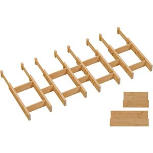 Bamboo Drawer Dividers, Expandable Kitchen Drawer Organizer, Include 8 Dividers, 8 Small Inserts and 8 Medium Inserts for Home, Office, Dressers