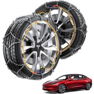 Snow Chains for Tesla Model Y, Auto-locking Cable Traction Tire Chain, Tesla Accessories 2023 2024, Set of 2