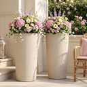 24" Tall Planters for Outdoor Plants with Insert, Set of 2 Cream, 13 W"*9.4 W"*23.6" H