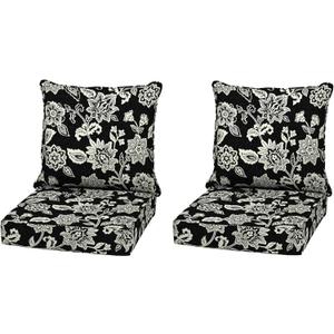 Arden Outdoor Deep Seat Cushion Set (2-Pack), 22 in x 24 in, Weather-Proof, Rain-Proof, Fade Resistant Patio Cushion for Chair, Sofa, and Couch Ashland Black Jacobean