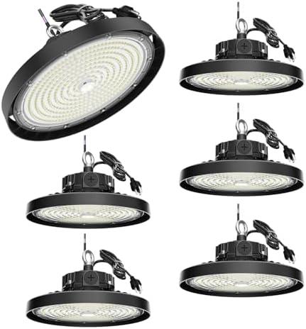 BEILBS UFO LED High Bay Light Pro, 150W LED Shop Lights, 0-10V Dimmable 30000LM 5000K, 60%-100% Power Selectable Bay Light for Warehouse Factory Barn Shop Workshop Garage Gym, 6 Pack