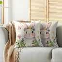 Easter Pillow Covers 18x18 Inch Set of 2 Cute Bunny Rabbit Spring Yellow Purple Pink Floral Butterfly Holiday Decorative Throw Pillowcases Outdoor Farmhouse Cushion Cases Decor for Sofa Couch Bed