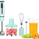 Immersion Hand Blender, ISILER 5-in-1 500-Watt Multi-Purpose Stick Blender with 860ml Food Chopper, 600ml Container, Milk Frother, Egg Whisk, 8-Speed for Puree Infant Food Smoothies Soups (Green)