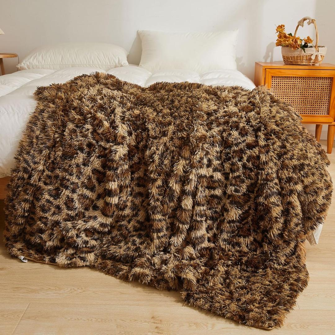 XeGe Luxury Faux Fur Leopard Print Blanket, Soft Cheetah Patterned Fluffy Bed Blanket, Shaggy Plush Decorative Couch Throw, Cute Furry Animal Print Fuzzy Throw for Sofa Bed Couch, Brown, 60x90 XeGe Luxury Faux Fur Leopard Print Blanket, Soft Cheetah Patterned Fluffy Bed Blanket, Shaggy Plush Decorative Couch Throw, Cute Furry Animal Print Fuzzy Throw for Sofa Bed Couch, Brown, 60x90