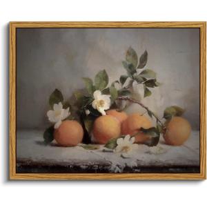 VIYYIEA Vintage Farmhouse Framed Wall Art, Oranges Still Life Paintings Kitchen Decor Aesthetic, Canvas Print Artwork, Rustic Home Wall Pictures for Living Room Bathroom Bedroom, 8x10 Inch (10L" x 8W")