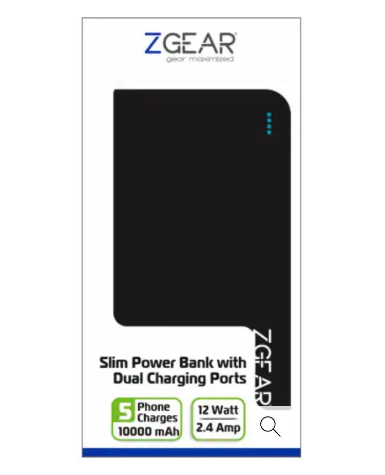 Zgear Slim Power Bank 10,000 mAh with DUAL Charging Ports