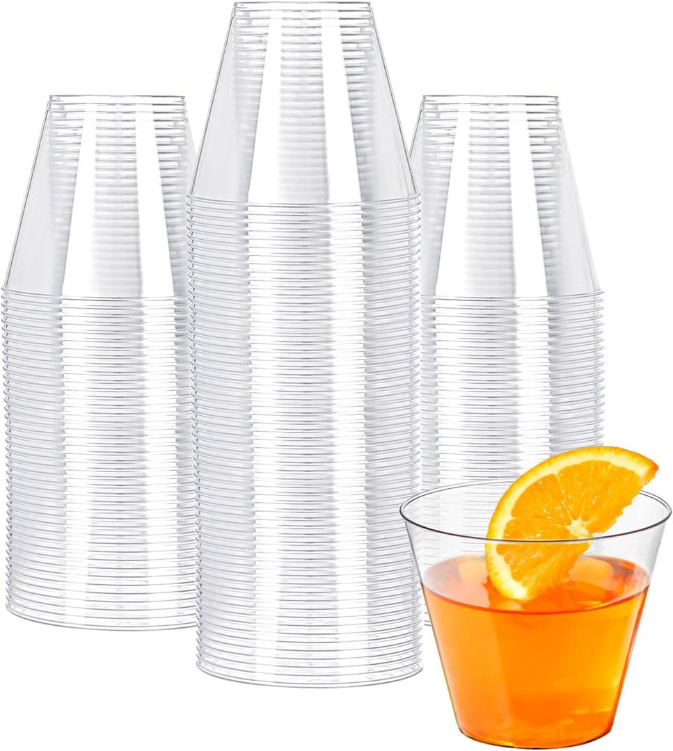 N9R 100PCS 9 oz Clear Plastic Cups for Cold Beverages, Disposable Plastic Cups Tumblers, Heavy Duty Cocktail Cups for Parties, Weedings, Events and Gatherings