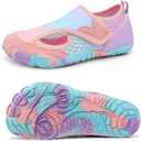 XIHALOOK Water Shoes for Kids Boys Girls Wide Toe Barefoot Quick Dry for Beach Swim Pool Surf Aqua Sports (12.5 Little Kid, Purple Blue Pink)