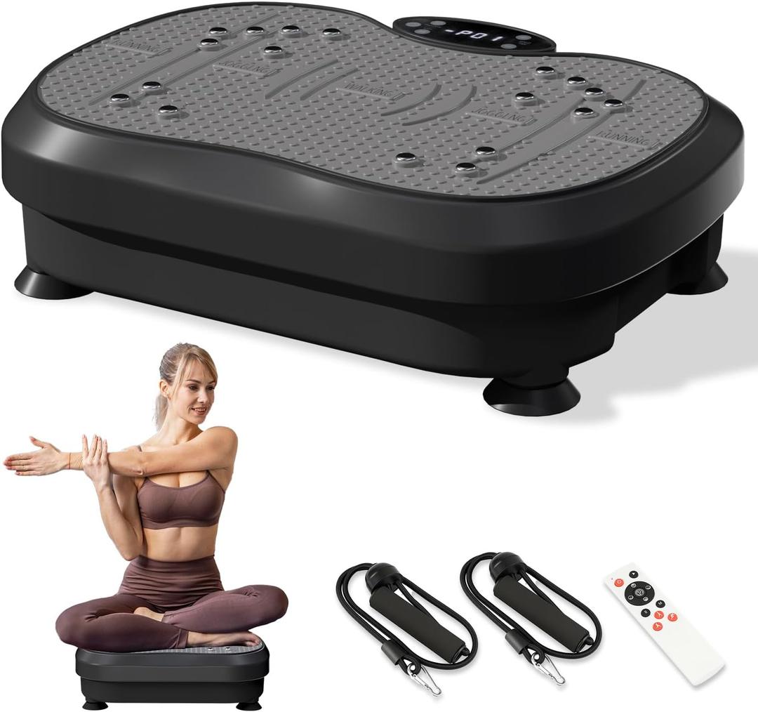 XIHEIMA Vibration Plate Exercise Machine for Lymphatic Drainage, Whole Body Fitness Workout Equipment Stand Shake Board Sport Gym for Weight Loss Fat Burner for Women Men (Black)