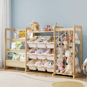 3-in-1 Toy Storage Organizer with 9 Bins & Bookshelf, 57.4"W,3 Shelves,9 Bins