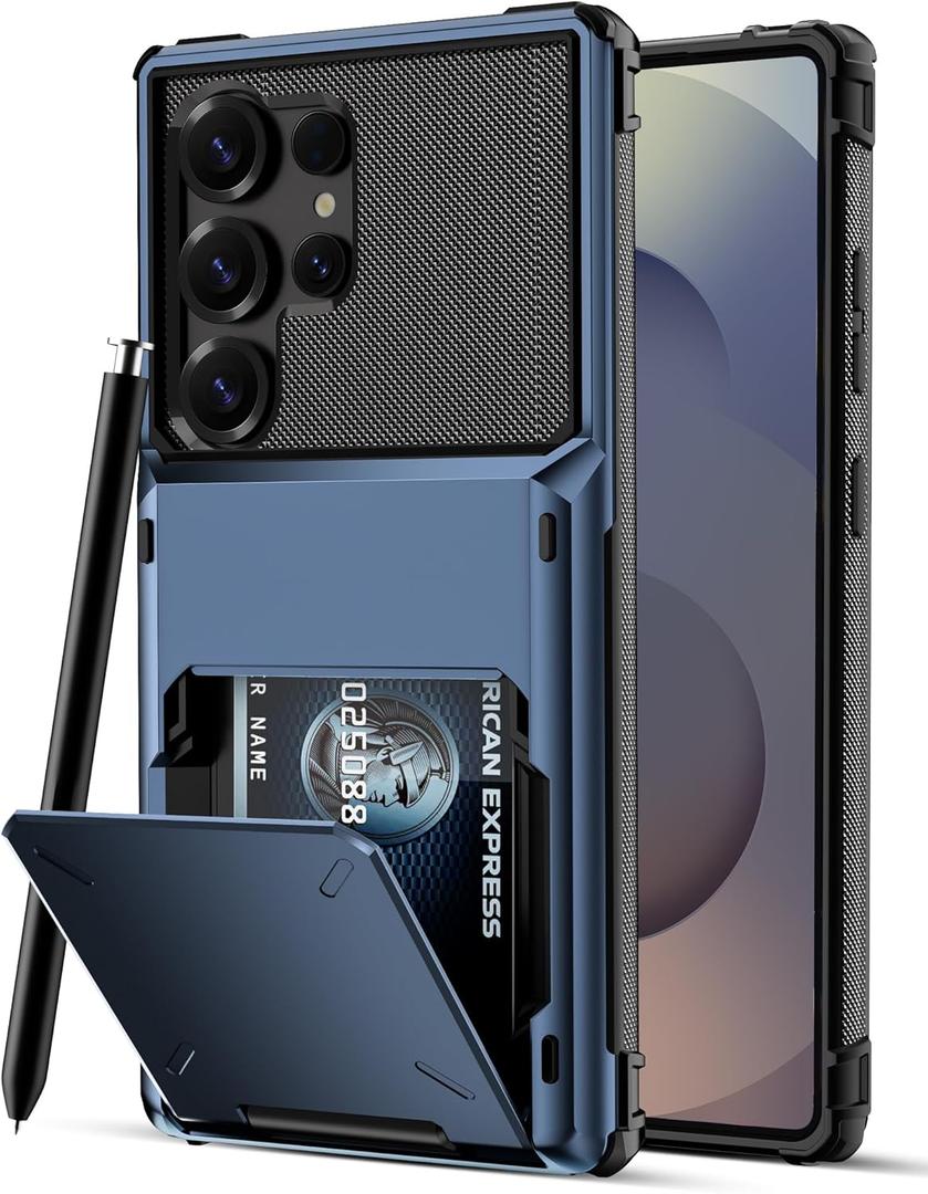 COOYA Wallet Case for Samsung Galaxy S25 Ultra 6.9'' Navy, 3-5 Credit Cards Holder, Slot Flip Cover Back Pocket, Dual Layer Protective Hard Shell+Soft TPU Rubber Inner, Bumper Armor, Non-Slip, Women