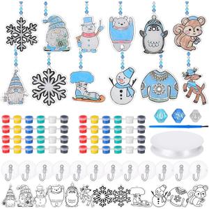 Harloon 48 Sets Winter Suncatcher Crafts Kits DIY Window Art Suncatcher Paint Kit Snowflake Gnome Snowman Ornaments Decorations DIY Art Craft for Home Winter Activities Party Favor