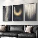 Large Framed Black and Gold Modern Luxury Abstract Wall Art for Living Room, 3 Piece Brights Prints Paintings Artwork for Walls, Sparkle Pictures for Entryway Dining Bedroom Wall Decor 24x36 In