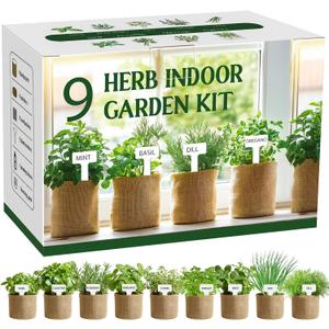 9 Herb Indoor Window Garden Kit, Gift for Women, Mom, Friend, Mother, Her, Birthday, Housewarming, Unique Home Kitchen Gifts for Garden Starter Beginner Lovers