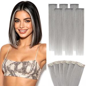 Hairro 6PCS Clips In Hair Extensions Real Human Hair Clip Ins For Short Thin Hair Mini Clip On Hairpin Hairpieces For Women 31g 10 Inch #Silver Grey