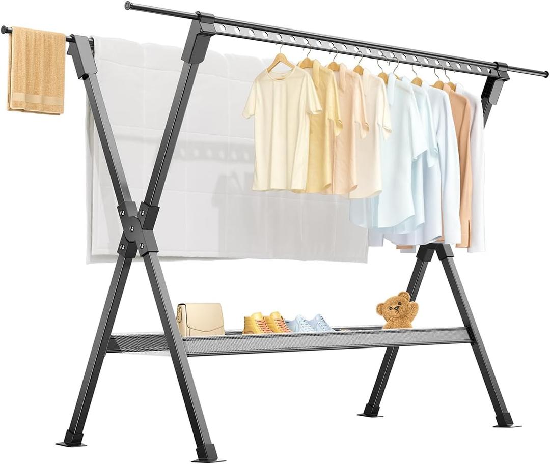 Clothes Drying Rack, Retractable Foldable Drying Rack Clothing, High Capacity Indoor Outdoor Aluminum Alloy Laundry Drying Rack with 36 Windproof Holes (59''-100'')