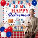 Mailman Retirement Party Decorations Red Blue Mail Happy Retirement Banner Backdrop Mail Truck Mailbox Cake and Cupcake Toppers with Balloons Kit for Postal Worker Retired Party Supplies
