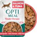 Optimeal Wet Cat Food Grain Free - Salmon & Tuna Tender Morsels, High Protein Premium Nutrition Made with Natural European Ingredients, Adult Cat Food Wet Pouches 3oz (Pack of 12) (EXP 02/27/28)