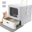 Enclosed Stainless Steel Cat Litter Boxes,Large Foldable Litter Box with Lid,Hooded Covered Stainless Steel Cat Litter Box,Easy Cleaning,No Urine Leakage,Deeper Pan