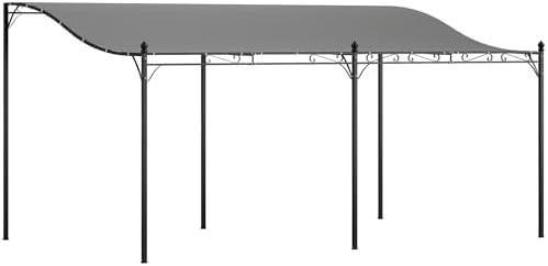 Outsunny 10' x 16' Outdoor Pergola Canopy, Wall-Mounted Metal Patio Canopy with Weather-Resistant Fabric and Drainage Holes for Backyard Garden Porch Beach, Dark Gray