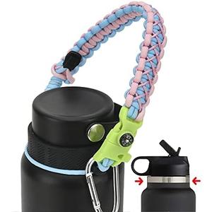 QeeCord 2.0 Paracord Handle for Hydroflask 2.0 Wide & Standard Mouth Water Bottles Strap Carrier with New Safety Ring Holder, 12oz - 64oz