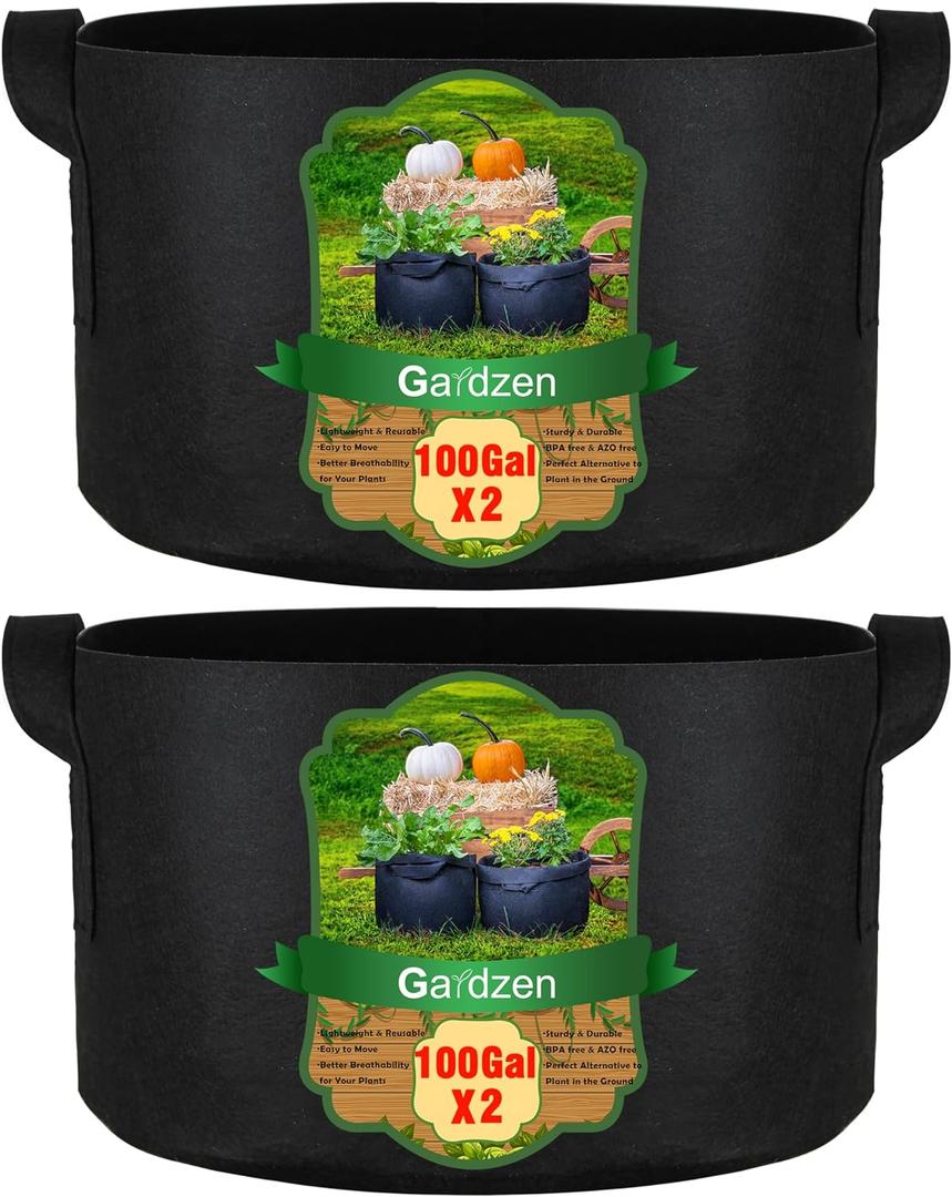 Gardzen 2-Pack 100 Gallon Grow Bags, Aeration Fabric Pots with Handles, Pot for Plants