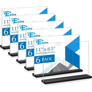 EHWINE 6 Pack Acrylic Sign Holder 8.5 x 11 Horizontal, Double-Sided Stand up Table Top Sign Holders, Clear Acrylic Picture Frame Menu Flyer Paper Holder Display Stand for Office Business Store Wedding Party(Black Base)