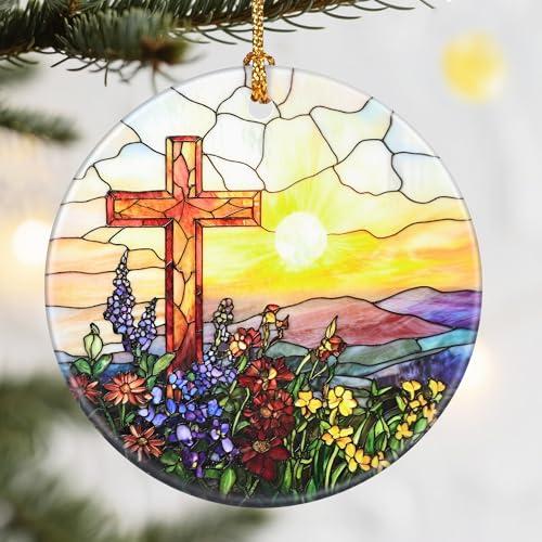 Christmas Ornaments, Dodosky 2.8in Ceramic Cross Xmas Decor, Christmas Tree Ornaments, Xmas Decorations for Tree, Holiday Ornament, Christian Cross Decor, Gift Ideas, Religious Gifts, Christian Gifts