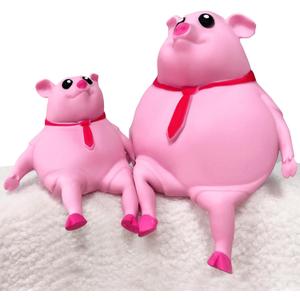 Cute Squishy Pig for Kids and Adults - 2Pack of Sensory Stress Relief Pig Squeeze Toys to Anxiety, Funny Stretch Animal Splat Toys Splashy Piggy Toy Easter Busket Stuffers for Autism & ADHD Kids