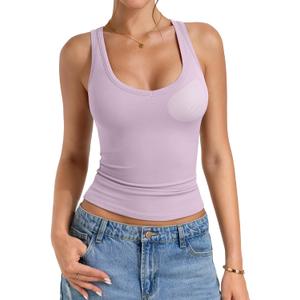 PINKMSTYLE Women Padded Tank Tops Scoop Neck Double Lined Sleeveless with Built in Bras Shirts Slim Basic Summer Clothing (Pink, M)