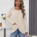 Fall Cardigan Sweaters for Women Button Down Long Sleeve Open Front Ribbed Trim Elegant Winter Knit Fitted Outwear (L)
