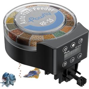 Pawfly Aquarium Automatic Fish Feeder, 108 mL Food Dispenser for Pellets Powder and Granules, Adjustable Timer Feeder for Fish Tank, Battery Powered (Batteries Not Included)