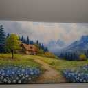 CHATYOUNG Canvas Wall Art Landscape Paintings, Blue Misty Mountains and Wild Flowers Rustic Prints Wall Pictures Large Size 24"X48" for Living Room Bedroom Bathroom Home Decor Gift