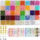 Funtopia 2085pcs Pearl Beads, 32 Colors Colorful Round Beads for Bracelets, Pearl Bead for Jewelry Making, Bracelet Making Kit with Gold Spacer Letter Bead for Crafting Bracelet Necklace Earrings DIY