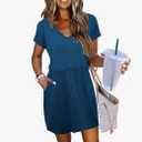 Womens Summer Dresses 2025 Casual Tie Front Short Sleeve A Line Midi Shirt Dress Beach Vacation Clothes, L