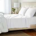 Amazon Basics 4 Piece Comfortable Cotton Jersey Bed Sheet Set, Includes Soft Flat and Fitted Sheets, Pillowcase, Queen, White, Solid