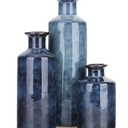 Blue Ceramic Vase Set - 3 Blue Small Vases, Farmhouse Country Flower Vase Home Decor, Living Room Decoration, Table Decoration, Fireplace Decor, and Entrance Decorations Centerpieces