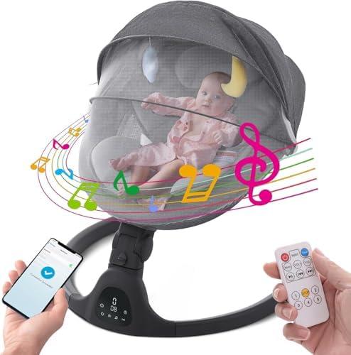 Baby Swing for Infants,Comfort Cradling Baby Rocker Portable Newborn Swing with Music/Remote Control/Timing Function,Black