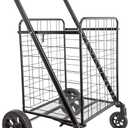 dbest products Cruiser Cart Deluxe 2 Shopping Grocery Rolling Folding Laundry Basket on Wheels Foldable Utility Trolley Compact Lightweight Collapsible, Black