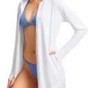 FitsT4 Sports Women's UPF 50+ Swim Cover Up Long Sleeve Cardigan Zip up Swimsuit SPF Hoodie Lightweight Jacket UV Sun Protection Beach Swimwear Coverups White 2XL