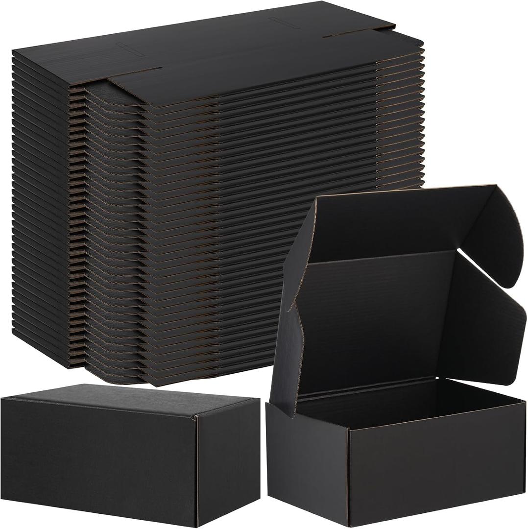Ireer 50 Pack 6 x 4 x 3 Inch Black Shipping Boxes Bulk Small Corrugated Cardboard Mailer Boxes for Small Business Jewelry Ornament Gifts Wrapping Mailing Packing Shipping Packaging