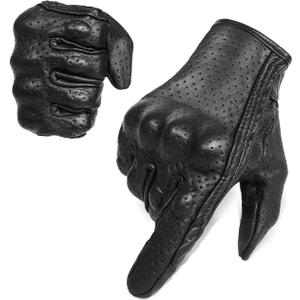 Full finger Goat Skin Leather Touch Screen Motorcycle Gloves Men/Women S,M,L,XL,XXL (Perforated, XL)