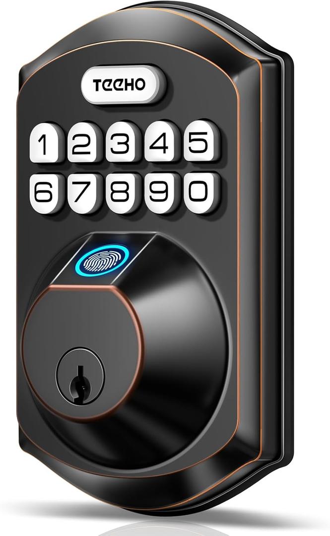 TEEHO TE002 Fingerprint Door Lock - Keyless Entry Door Lock - Electronic Keypad Deadbolt - Smart Locks for Front Door - Auto Lock - Easy Installation - Oil-Rubbed Bronze