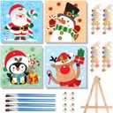 cviokrdu 4 Pack Paint by Numbers Kit for Kids with Frame-Wooden Easel, Christmas Paint by Numbers for Kids Ages 4 8 12, Easy Christmas Acrylic Oil Painting Kits for Home Wall Decoration 8x8 inch