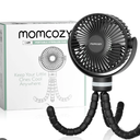 Momcozy Portable Stroller Fan, Ultra Long Battery Life 27H Battery, 4 Detachable Speeds, 360° Rotation, LED Night Light with 2 Modes, USB Rechargeable and Fan, black 