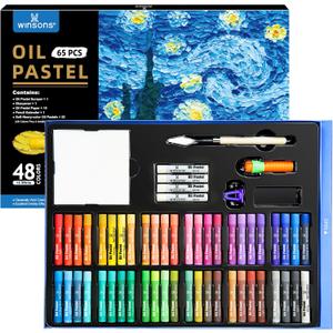 2 x WINSONS 65 PCS Oil Pastel Set, 48 Soft Colors & Extra 4 White Pastels, Complete Art Kit with Holder, Scraper, Sharpener & Pastel Paper Non-Toxic, Smooth Blending for Artists & Beginners