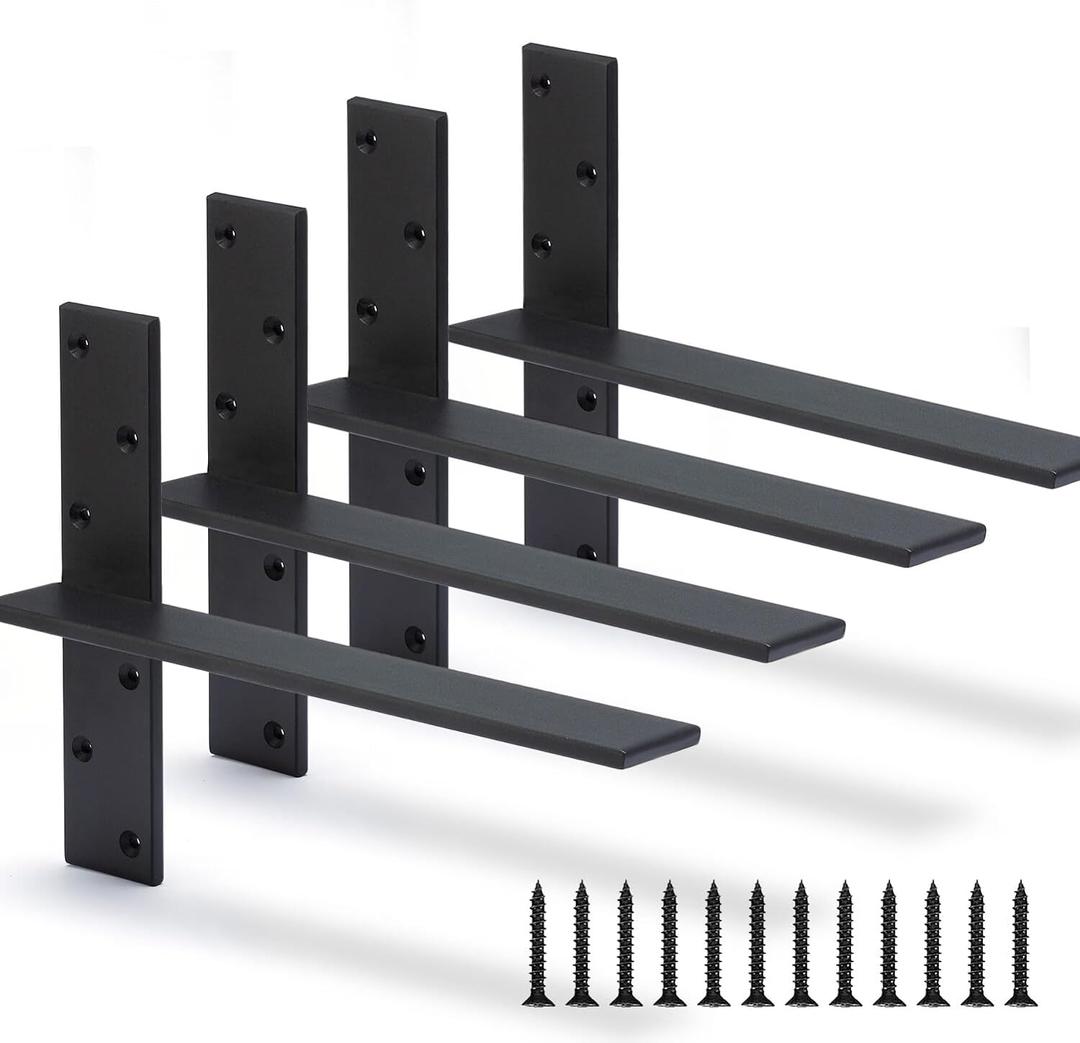 Floating Shelf Bracket 3/8" Thick Heavy Duty Shelf Brackets 4 Pack Free Hanging Countertop Support Bracket 18" Lx2.5 W Floating Wall Brackets for Cabinets, Granite, Dishwasher, Bench Seats Vanities (18 Inch)