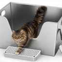 40L XXL Stainless Steel Cat Litter Box with High Sides,XXXL Metal Maine Coon Litter Box with Tall Walls for Big & Multiple Cats,One-Piece Deep Litter Box with Low Entry,Anti-Leakage,Non-Sticky (1 Pack)